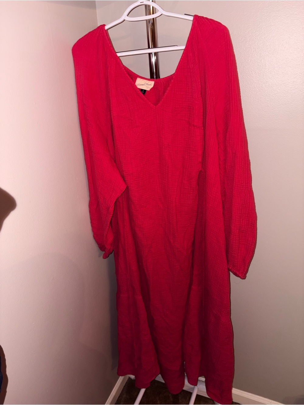 4X Vibrant Pink Long Sleeve V-Neck Dress